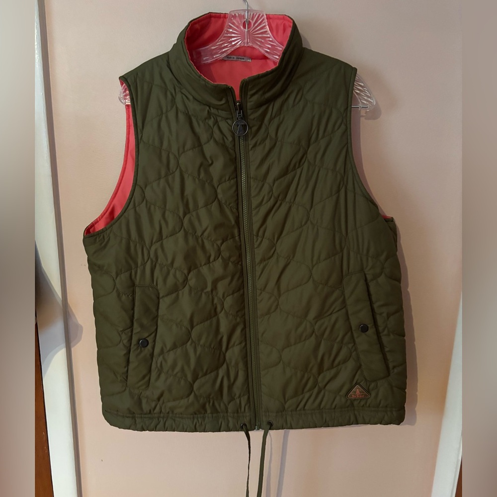 BARBOUR  Apia Gilet Quilted Full Zip Vest Green/Pink Reversible SZ 12
